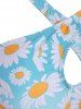 Daisy Flower Keyhole Criss Cross Cinched Peplum Tankini Swimwear -  