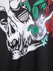 T-shirt Courbe à Rose et Crâne Panneau en Maille Grande Taille - Noir 1x | US 14-16