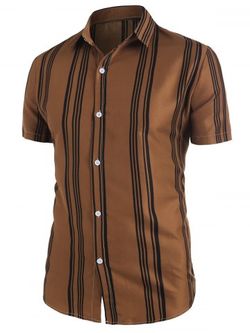 Balanced Stripe Print Casual Shirt - DARK GOLDENROD - XXL
