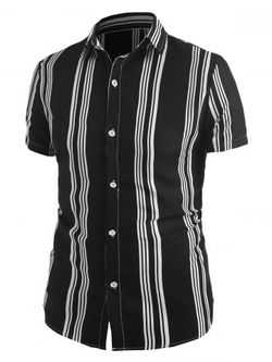 Balanced Stripe Print Casual Shirt - BLACK - XL