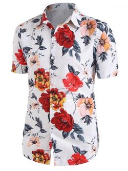 Short Sleeve Flower Printed Shirt - WHITE - S