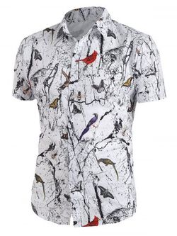 Marble Animal Insect Print Casual Shirt - WHITE - S
