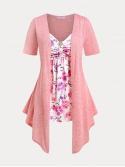 Plus Size & Curve Cottagecore Floral Print 2 in 1 Tee - LIGHT PINK - M | US 10