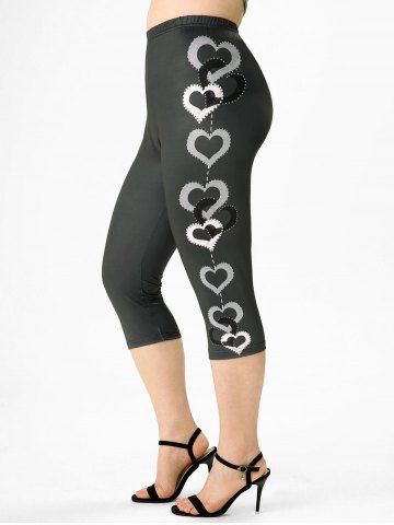 Heart Solid High Waisted Plus Size Leggings - BLACK - 4X | US 26-28