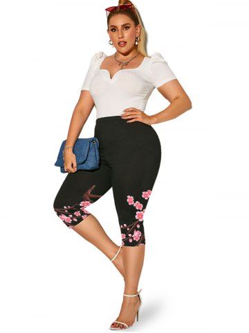 Plus Size & Curve High Waist Floral Print Capri Leggings