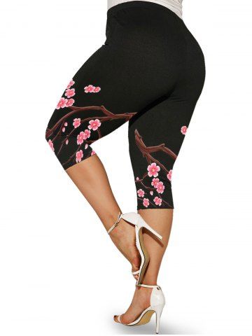 Plus Size & Curve High Waist Floral Print Capri Leggings