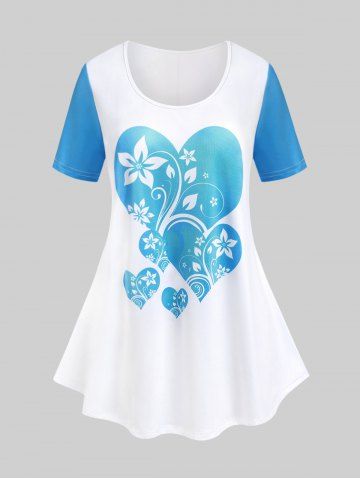 T-shirt à Imprimé Cœur en Blocs de Couleurs Grande Taille - WHITE - 2X | US 18-20