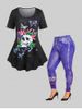 Gothic Skull Butterfly Tee and High Waist Curve Leggings Plus Size Summer Outfit -  
