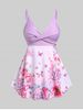 Plus Size & Curve Butterfly Floral Backless Padded Swimdress Suit -  