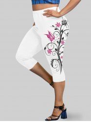 Plus Size & Curve High Waist Floral Print Capri Leggings -  