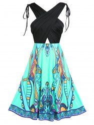 Criss Cross Printed A Line Dress -  