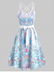 Bohemian Print Cross Back Cami Dress -  