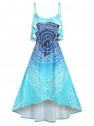 Paisley Flower Print Ombre High Low Dress -  