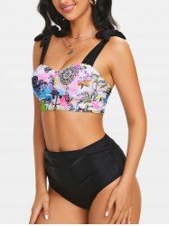 Maillot de Bain Tankini Matelassé à Imprimé Peinture avec Nœud Papillon - Multi XL
