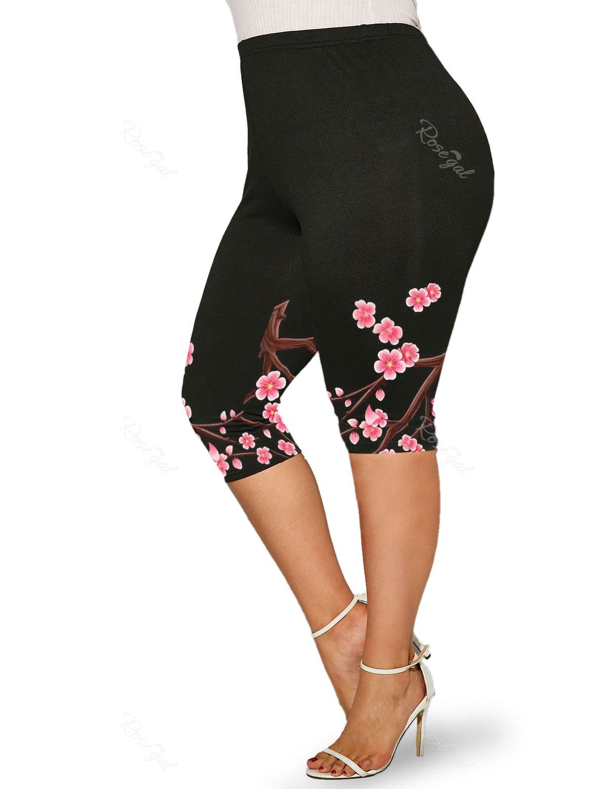 Outfit Plus Size & Curve High Waist Floral Print Capri Leggings  