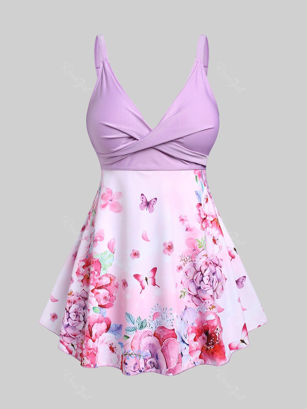 New Plus Size & Curve Butterfly Floral Backless Padded Swimdress Suit  