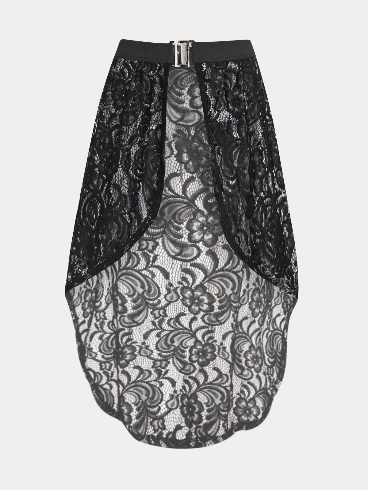 Robe Couverture Courbe Haute Basse Brillante en Dentelle Transparente de Grande Taille Noir L | US 12
