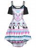 Rabbit Geometric Print Cold Shoulder Dress -  