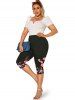 Plus Size & Curve High Waist Floral Print Capri Leggings -  