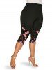 Plus Size & Curve High Waist Floral Print Capri Leggings -  