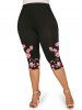 Plus Size & Curve High Waist Floral Print Capri Leggings -  