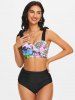 Maillot de Bain Tankini Matelassé à Imprimé Peinture avec Nœud Papillon - Multi L