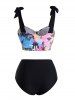 Maillot de Bain Tankini Matelassé à Imprimé Peinture avec Nœud Papillon - Multi XL