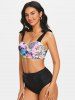 Maillot de Bain Tankini Matelassé à Imprimé Peinture avec Nœud Papillon - Multi XL