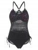 Leopard Panel Lace Cinched Ruched Double Up Tankini Swimwear -  