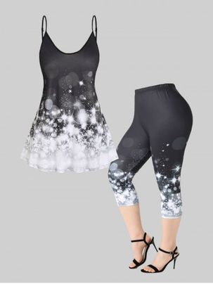 Sparkle Starlight Print Flowy Tank Top and Capri Leggings Plus Size Summer Outfit