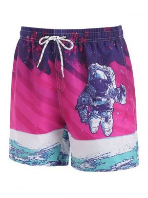 Drawstring Spaceman Print Board Shorts