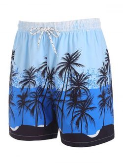 Drawstring Palm Tree Ombre Board Shorts - BLUE - XXL