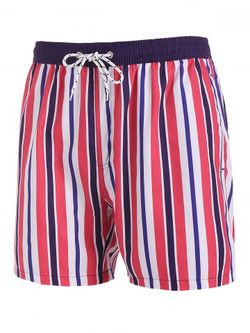 Stripe Print Casual Shorts - RED - M