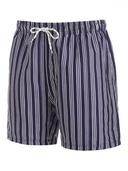 Drawstring Stripe Casual Shorts - DEEP BLUE - L