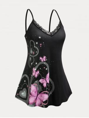 Plus Size & Curve Butterfly Print Tank Top