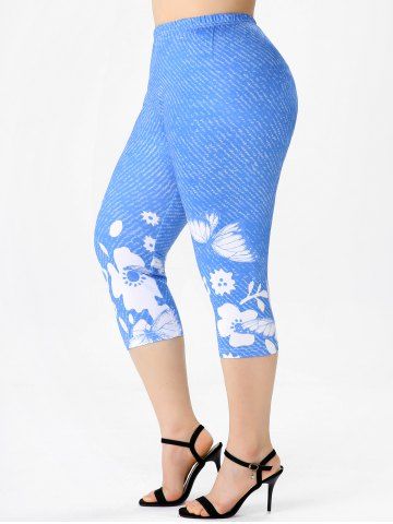 Plus Size & Curve High Waist 3D Print Capri Leggings - LIGHT BLUE - 5X | US 30-32