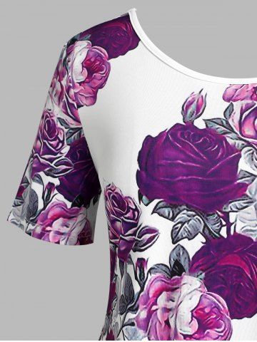 Kiss Rose Swing Tunic Tee and High Waist 3D Jeggings Plus Size Outfit