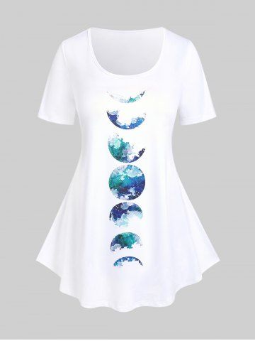 Plus Size & Curve Earth Pattern Short Sleeves Tee - WHITE - 1X | US 14-16