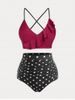 Plus Size Vintage Ruffled Polka Dot Ruched High Waist 1950s Bikini Swimsuit -  