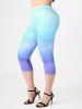 Ombre Mermaid Print Tank Top and High Waist Galaxy Capri Leggings Plus Size Summer Outfit -  