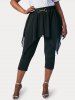 Pantalon Court Anneau en D Superposé en Mousseline de Grande Taille - Noir 5X