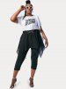 Pantalon Court Anneau en D Superposé en Mousseline de Grande Taille - Noir 5X
