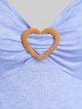 Plus Size Colorblock Heart Ring Cold Shoulder Bowknot Tee -  