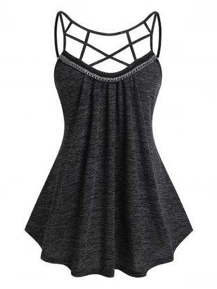 Plus Size & Curve Space Dye Caged Cutout Chain Embellished Cami Top