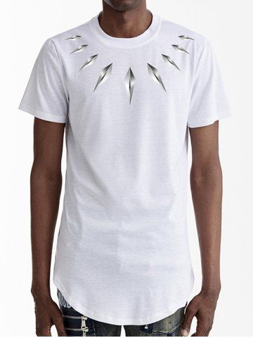 Rhombus Slit Zipper Curved Hem T Shirt - WHITE - L