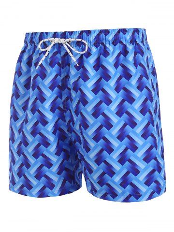 Allover Geometric Print Beach Shorts - BLUE - XXL