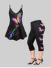 Splatter Paint Rainbow Butterfly Print Plus Size Summer Outfit -  