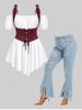 Off Shoulder Tee With Lace Up Croset and Fringed Flare Jeans Plus Size Summer Festive Outfit -  