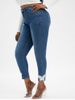 Plus Size Lace Butterfly High Rise Jeans -  