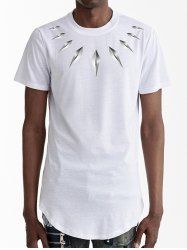 Rhombus Slit Zipper Curved Hem T Shirt -  
